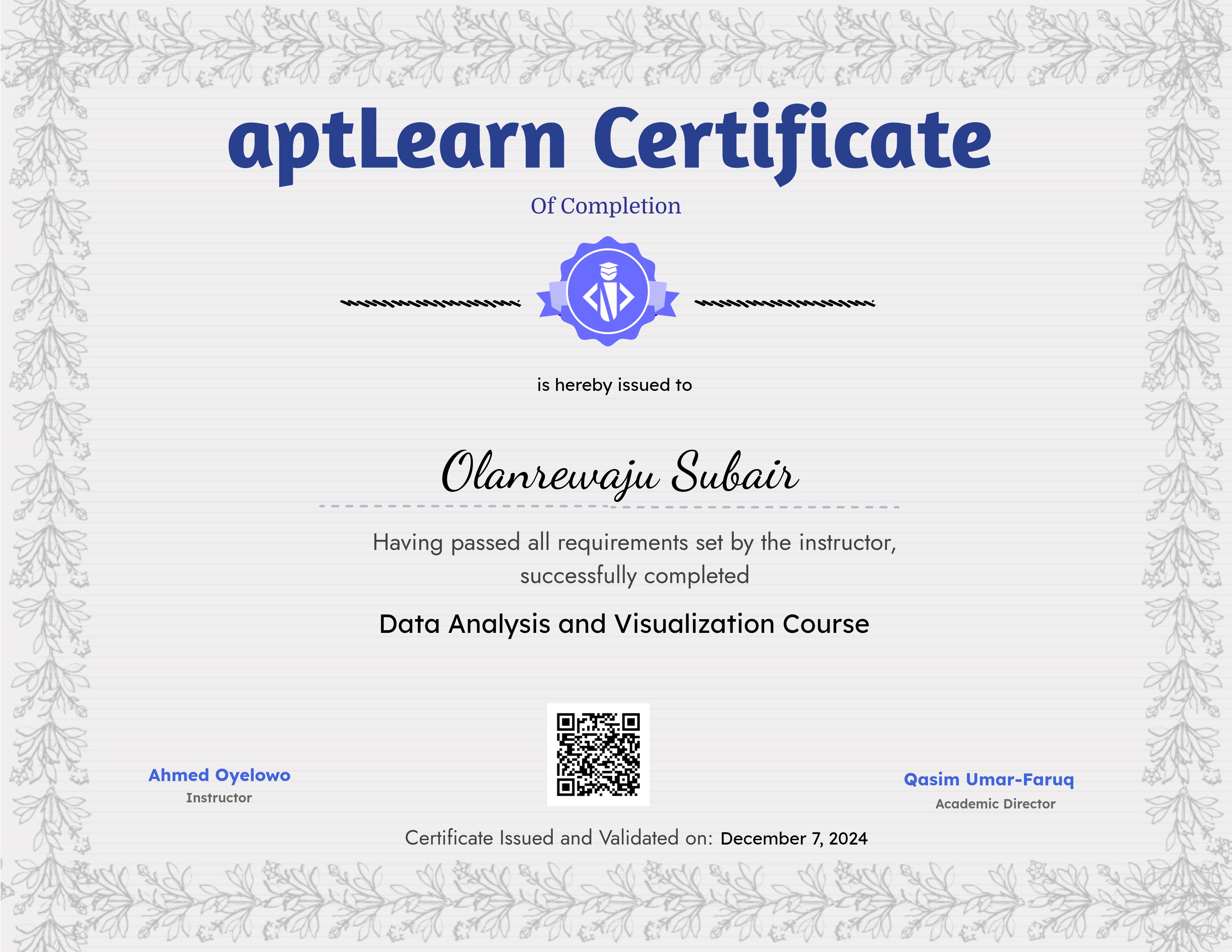 Data Analysis and Visualization Course